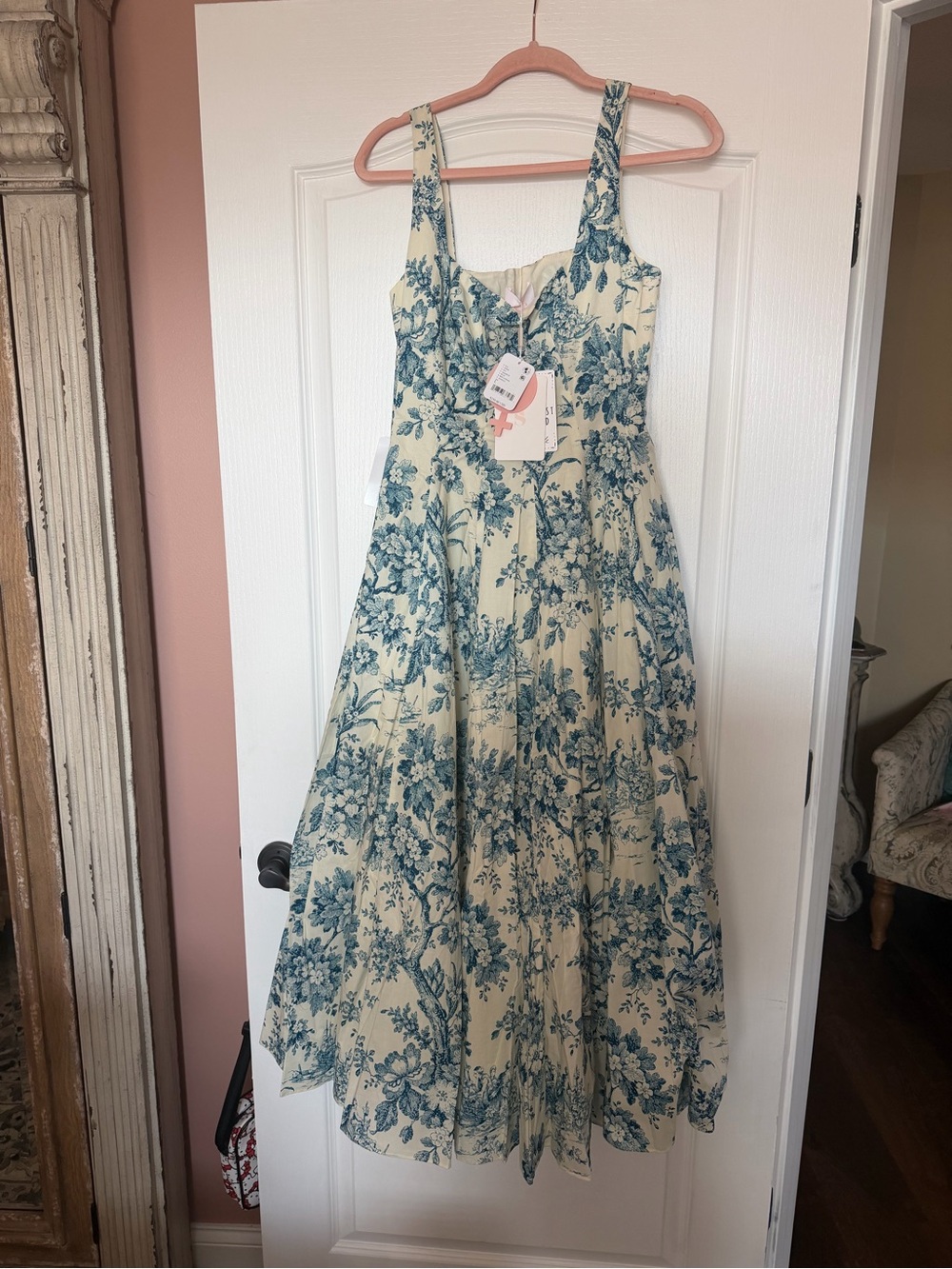 Selkie Cream Dress with Blue Floral Toile